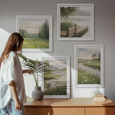 Set om 4 tavlor Sommarlandskap flodäng