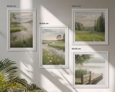 Sommarlandskap flodäng set om 4 tavlor