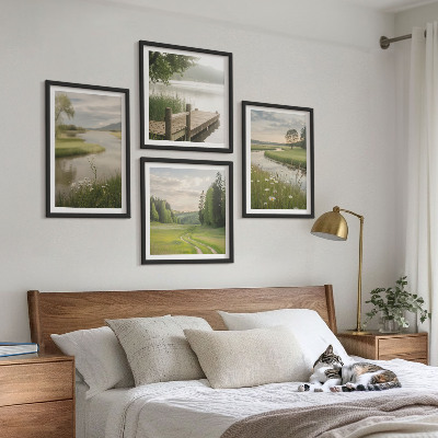 Set om 4 tavlor Sommarlandskap flodäng