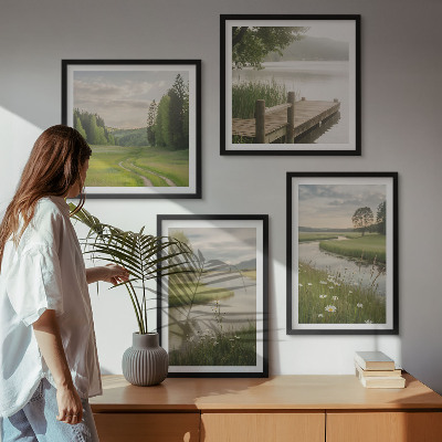 Set om 4 tavlor Sommarlandskap flodäng