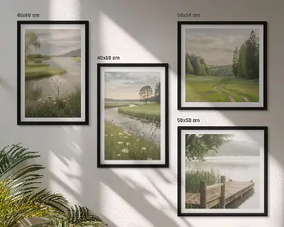 Sommarlandskap flodäng set om 4 tavlor