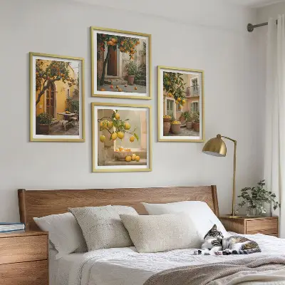 Citrusträdgård i solen tavelvägg ovanför soffa