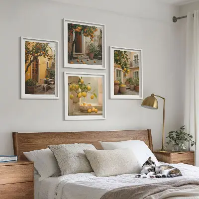 Citrusträdgård i solen tavelvägg ovanför soffa