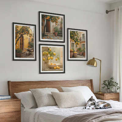 Tavelvägg ovanför soffa Citrusträdgård i solen