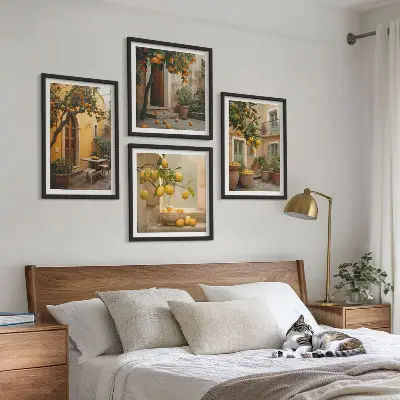 Citrusträdgård i solen tavelvägg ovanför soffa