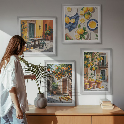 Set om 4 tavlor Citrusträd i en solig trädgård