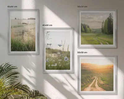 Tavelset med landskapsmotiv fyra tavlor med naturmotiv av fält i solsken