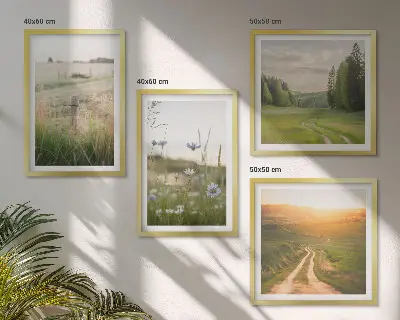 Tavelset med landskapsmotiv fyra tavlor med naturmotiv av fält i solsken