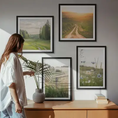 Tavelset med landskapsmotiv fyra tavlor med naturmotiv av fält i solsken