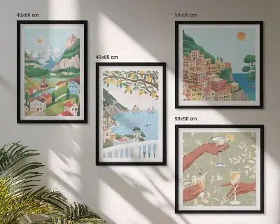 Pastellfärgade hus vid havet set om 4 tavlor
