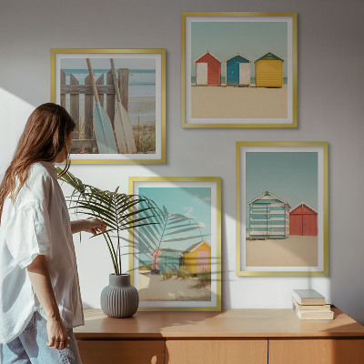 Tavelvägg ovanför soffa Färgglada hus, strand, sol