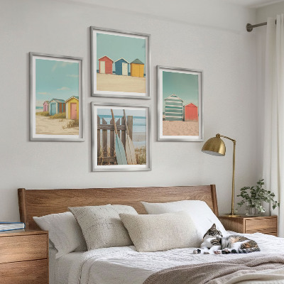 Set om 4 tavlor Färgglada strandhus