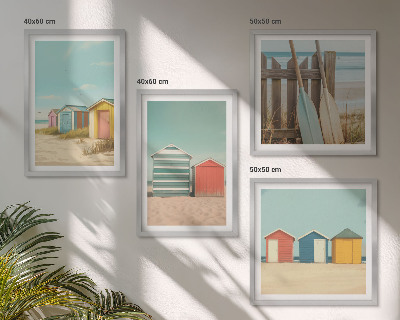 Set om 4 tavlor Färgglada strandhus
