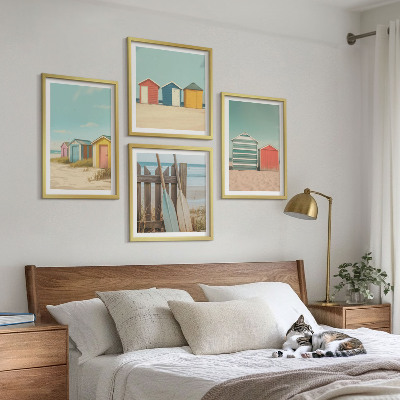 Set om 4 tavlor Färgglada strandhus