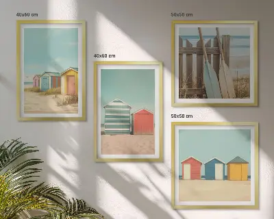 Färgglada strandhus set om 4 tavlor
