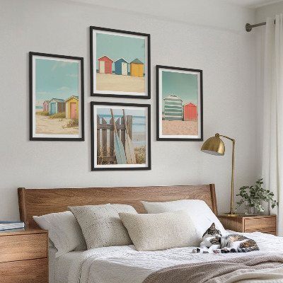 Set om 4 tavlor Färgglada strandhus