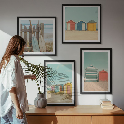 Set om 4 tavlor Färgglada strandhus