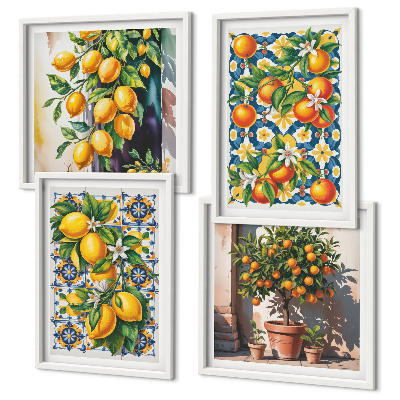 Set om 4 tavlor Färgglada abstrakta citrusfrukter
