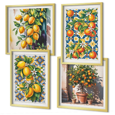 Set om 4 tavlor Färgglada abstrakta citrusfrukter