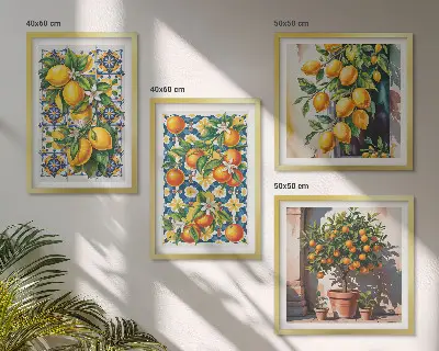 Färgglada abstrakta citrusfrukter set om 4 tavlor