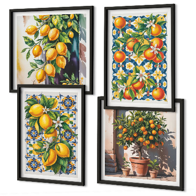 Set om 4 tavlor Färgglada abstrakta citrusfrukter