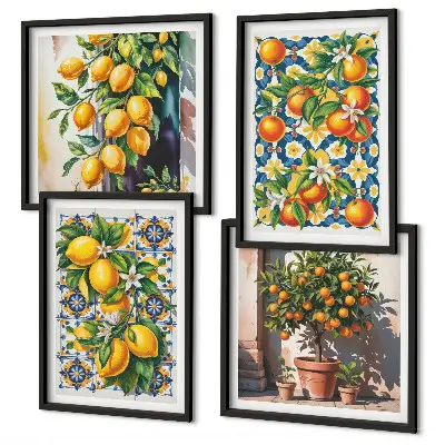 Färgglada abstrakta citrusfrukter set om 4 tavlor