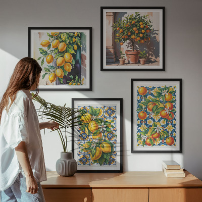 Set om 4 tavlor Färgglada abstrakta citrusfrukter