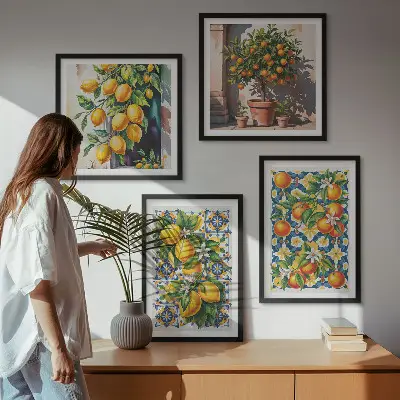 Färgglada abstrakta citrusfrukter set om 4 tavlor