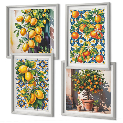 Set om 4 tavlor Färgglada abstrakta citrusfrukter