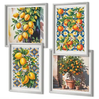 Färgglada abstrakta citrusfrukter set om 4 tavlor