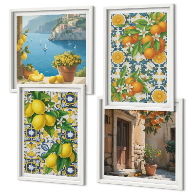 Tavelvägg med 4 tavlor Citroner, blommor, apelsiner, Italien