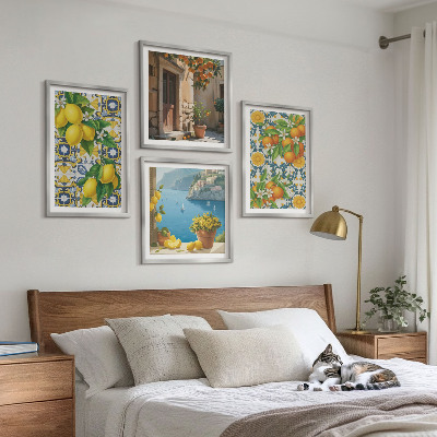 Tavelvägg med 4 tavlor Citroner, blommor, apelsiner, Italien