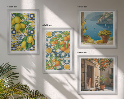 Tavelvägg med 4 tavlor Citroner, blommor, apelsiner, Italien