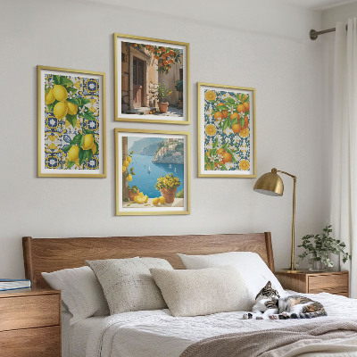 Tavelvägg med 4 tavlor Citroner, blommor, apelsiner, Italien