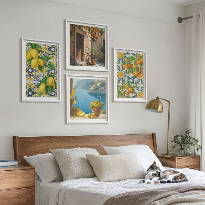 Tavelvägg med 4 tavlor Citroner, blommor, apelsiner, Italien
