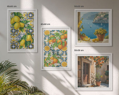 Tavelvägg med 4 tavlor Citroner, blommor, apelsiner, Italien