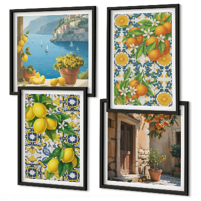 Tavelvägg med 4 tavlor Citroner, blommor, apelsiner, Italien