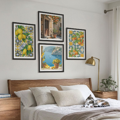 Tavelvägg med 4 tavlor Citroner, blommor, apelsiner, Italien