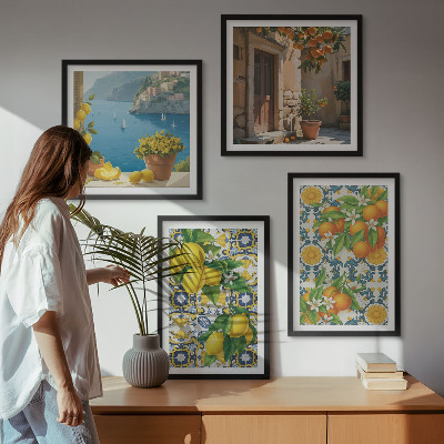 Tavelvägg med 4 tavlor Citroner, blommor, apelsiner, Italien