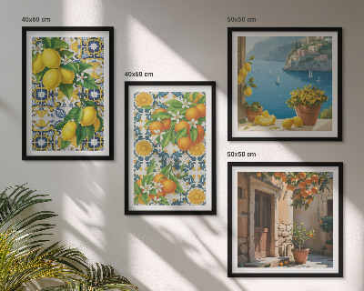 Tavelvägg med 4 tavlor Citroner, blommor, apelsiner, Italien