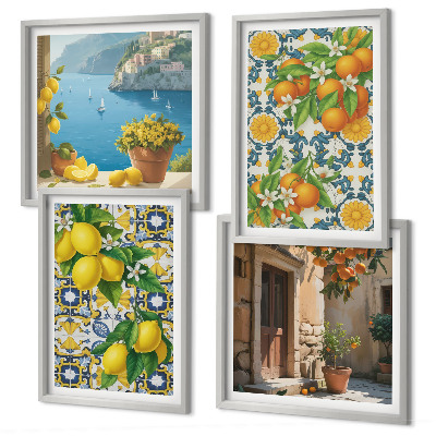 Tavelvägg med 4 tavlor Citroner, blommor, apelsiner, Italien