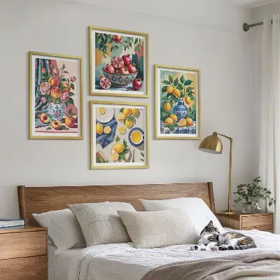Blommor och frukt i vaser tavlor i set om 4 stycken