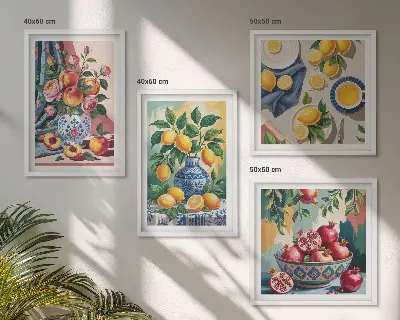 Blommor och frukt i vaser tavlor i set om 4 stycken