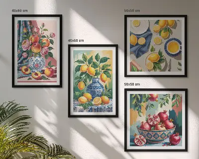 Blommor och frukt i vaser tavlor i set om 4 stycken