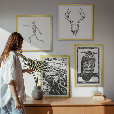 Tavelvägg ovanför soffa Inspiration Skrik Dödskalle Uggla