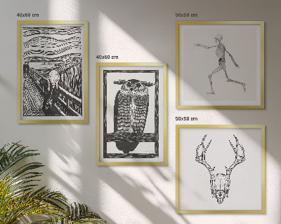 Tavelvägg ovanför soffa Inspiration Skrik Dödskalle Uggla