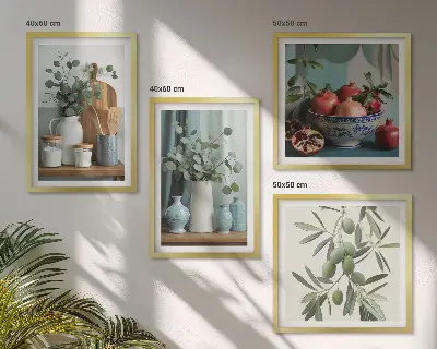 Gröna oliver eukalyptus set med 4 tavlor