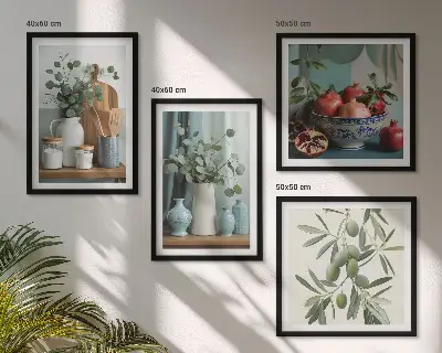 Gröna oliver eukalyptus set med 4 tavlor