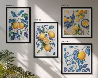 Tavelvägg med 4 tavlor Citrongrenar blå blad