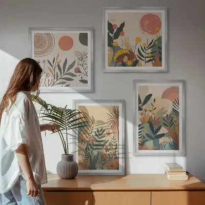 Tavlor med växtmotiv set om 4 stycken i färg